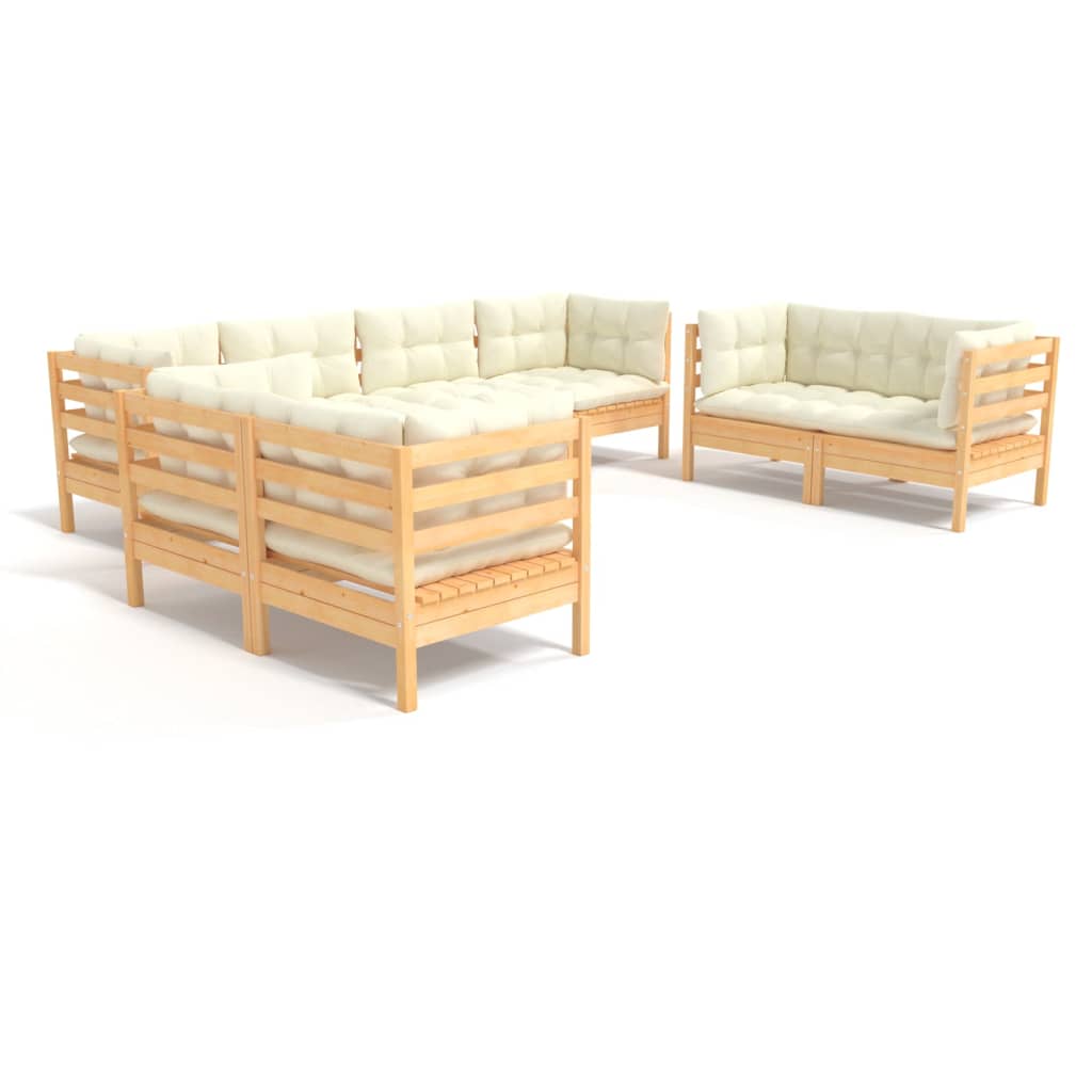 Set Mobilier Grădină Cu Perne Crem, 8 Piese, Lemn Masiv De Pin