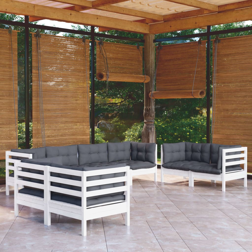 Set Mobilier Grădină Cu Perne Crem, 8 Piese, Lemn Masiv De Pin