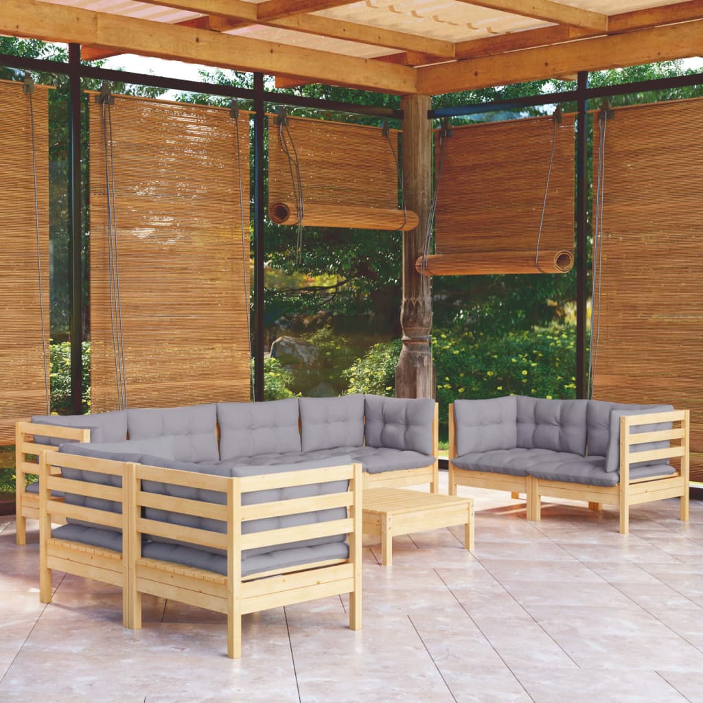 Set Mobilier De Grădină Cu Perne, 9 Piese, Lemn Masiv De Pin