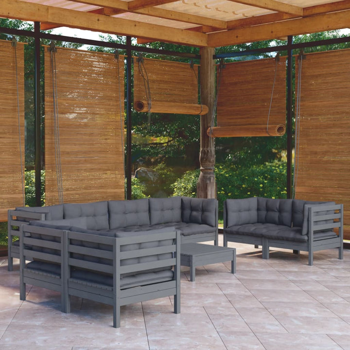 Set Mobilier De Grădină Cu Perne, 9 Piese, Lemn Masiv De Pin