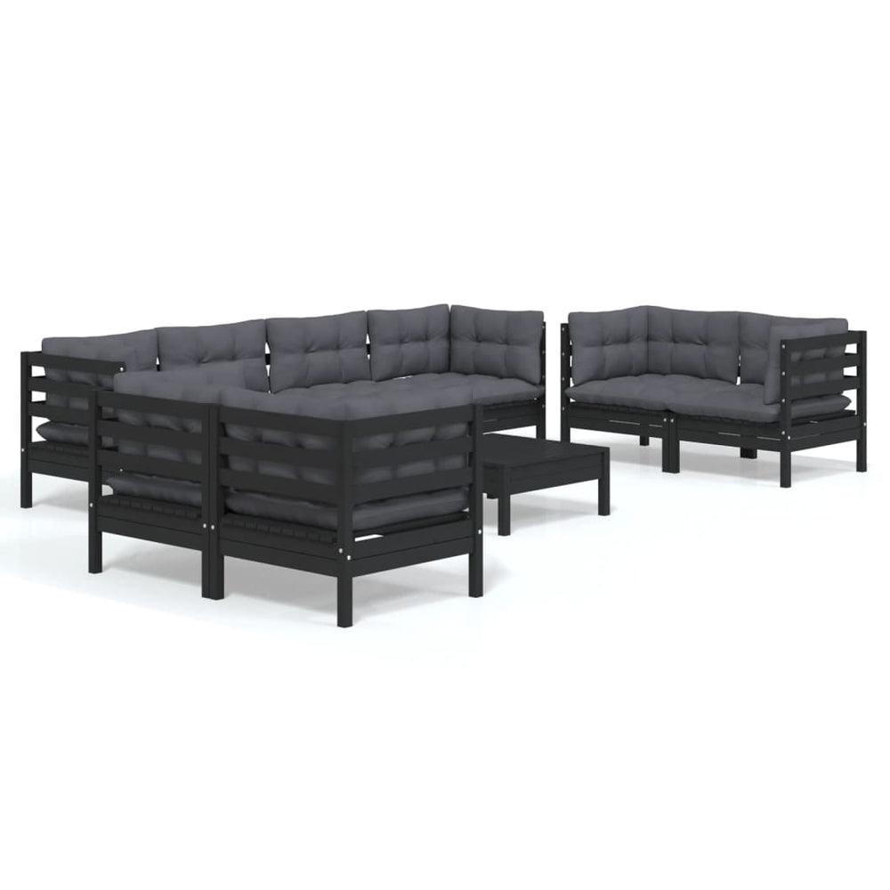 Set Mobilier De Grădină Cu Perne, 9 Piese, Lemn Masiv De Pin
