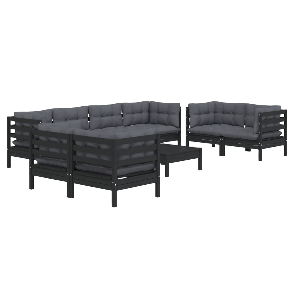 Set Mobilier De Grădină Cu Perne, 9 Piese, Lemn Masiv De Pin