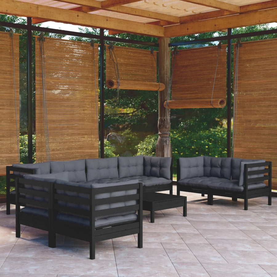 Set Mobilier De Grădină Cu Perne, 9 Piese, Lemn Masiv De Pin