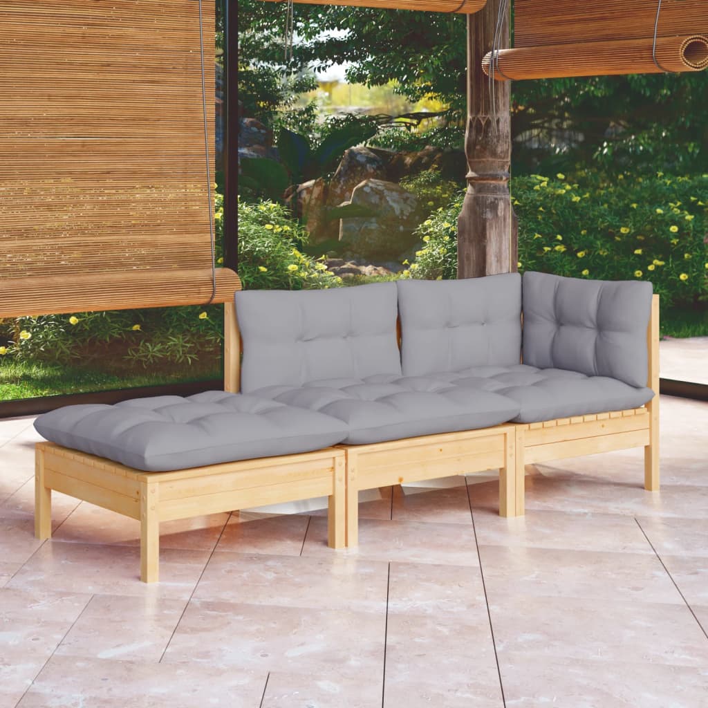 Set Mobilier Grădină Cu Perne Crem, 3 Piese, Lemn Masiv De Pin