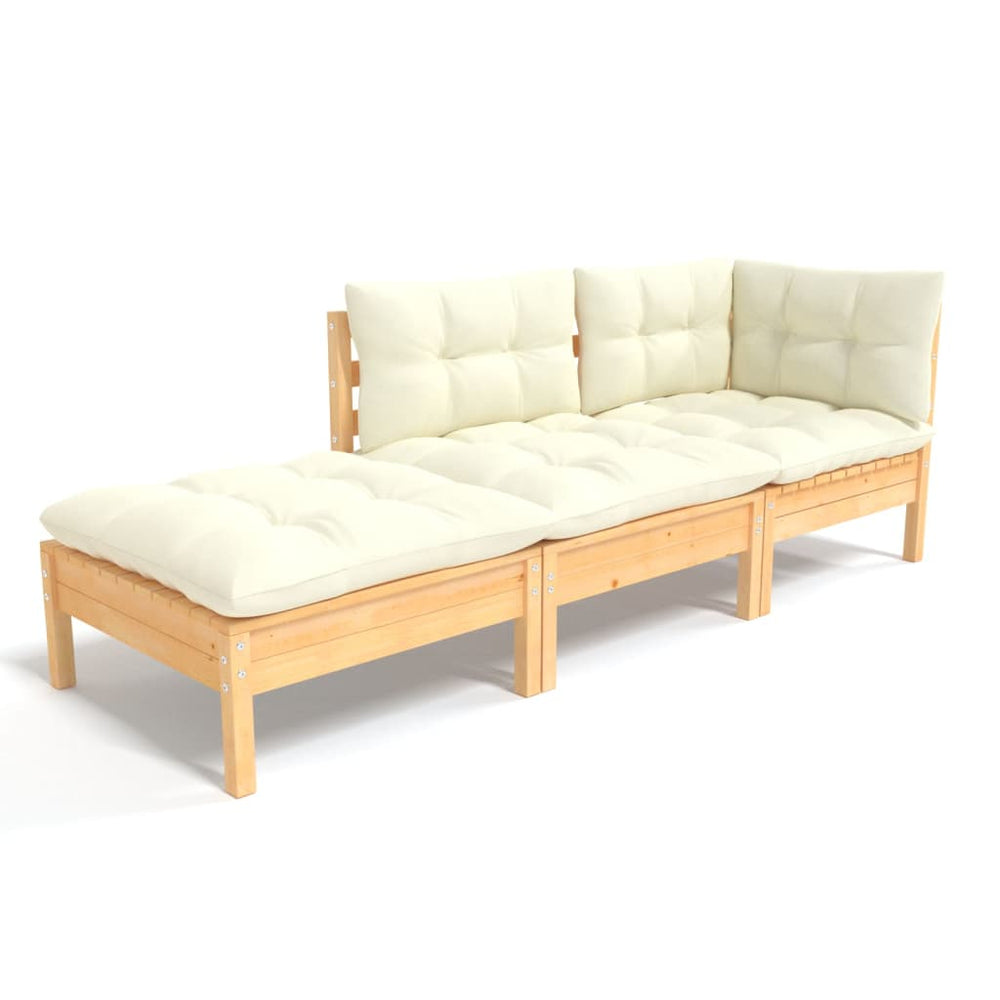 Set Mobilier Grădină Cu Perne Crem, 3 Piese, Lemn Masiv De Pin