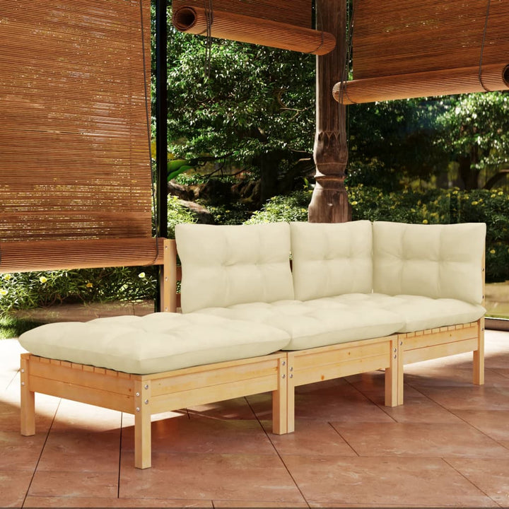 Set Mobilier Grădină Cu Perne Crem, 3 Piese, Lemn Masiv De Pin
