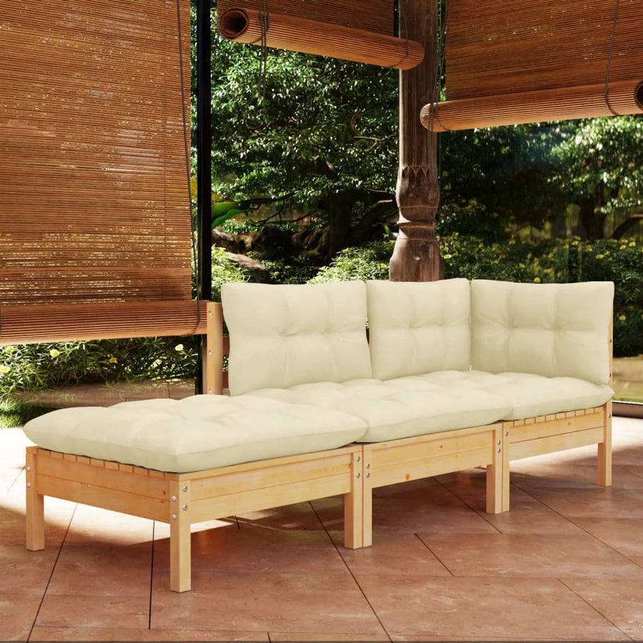 Set Mobilier Grădină Cu Perne Crem, 3 Piese, Lemn Masiv De Pin