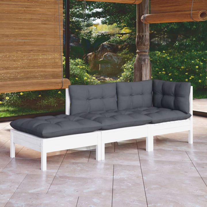 Set Mobilier Grădină Cu Perne Crem, 3 Piese, Lemn Masiv De Pin