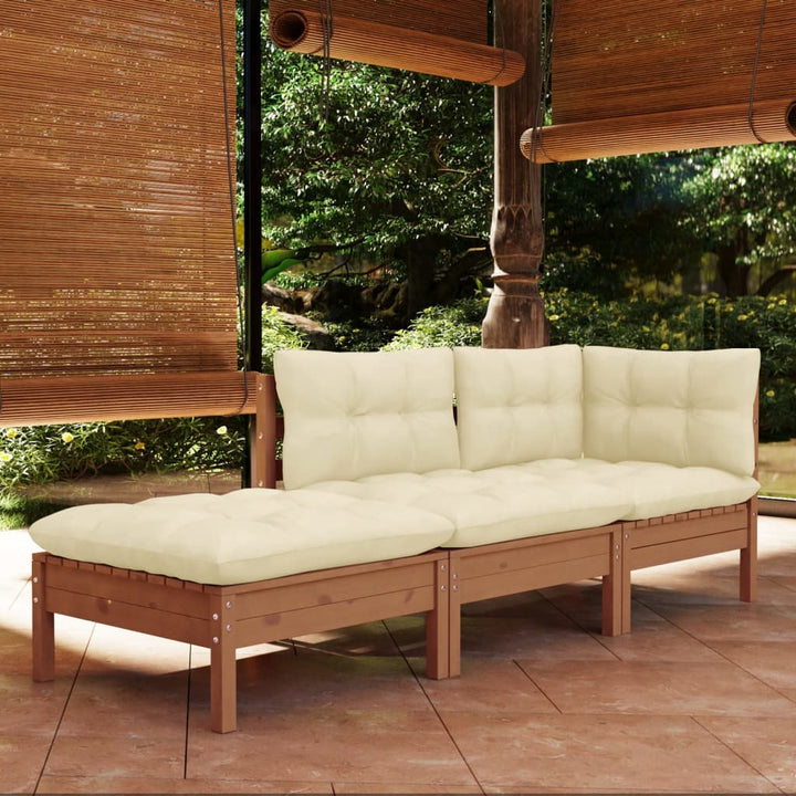 Set Mobilier Grădină Cu Perne Crem, 3 Piese, Lemn Masiv De Pin