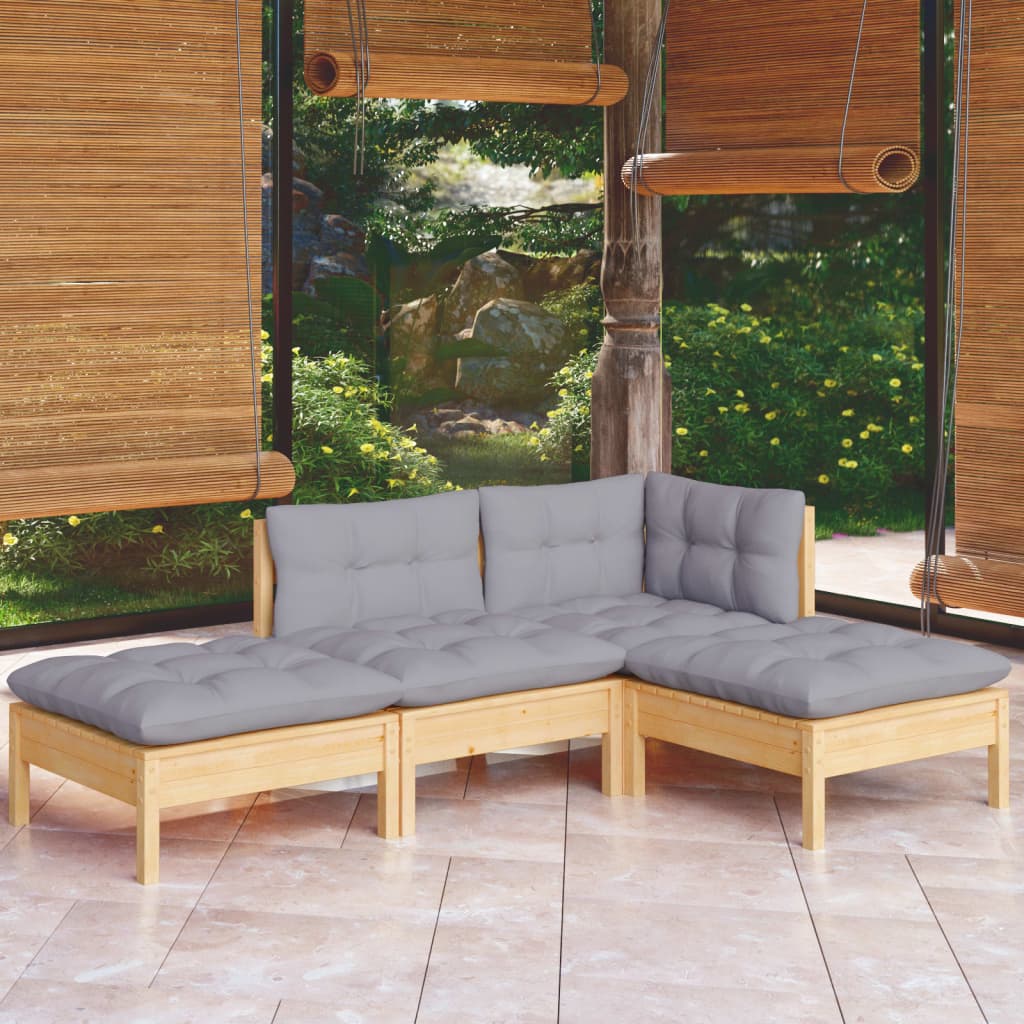 Set Mobilier Grădină Cu Perne, 4 Piese, Lemn Masiv De Pin