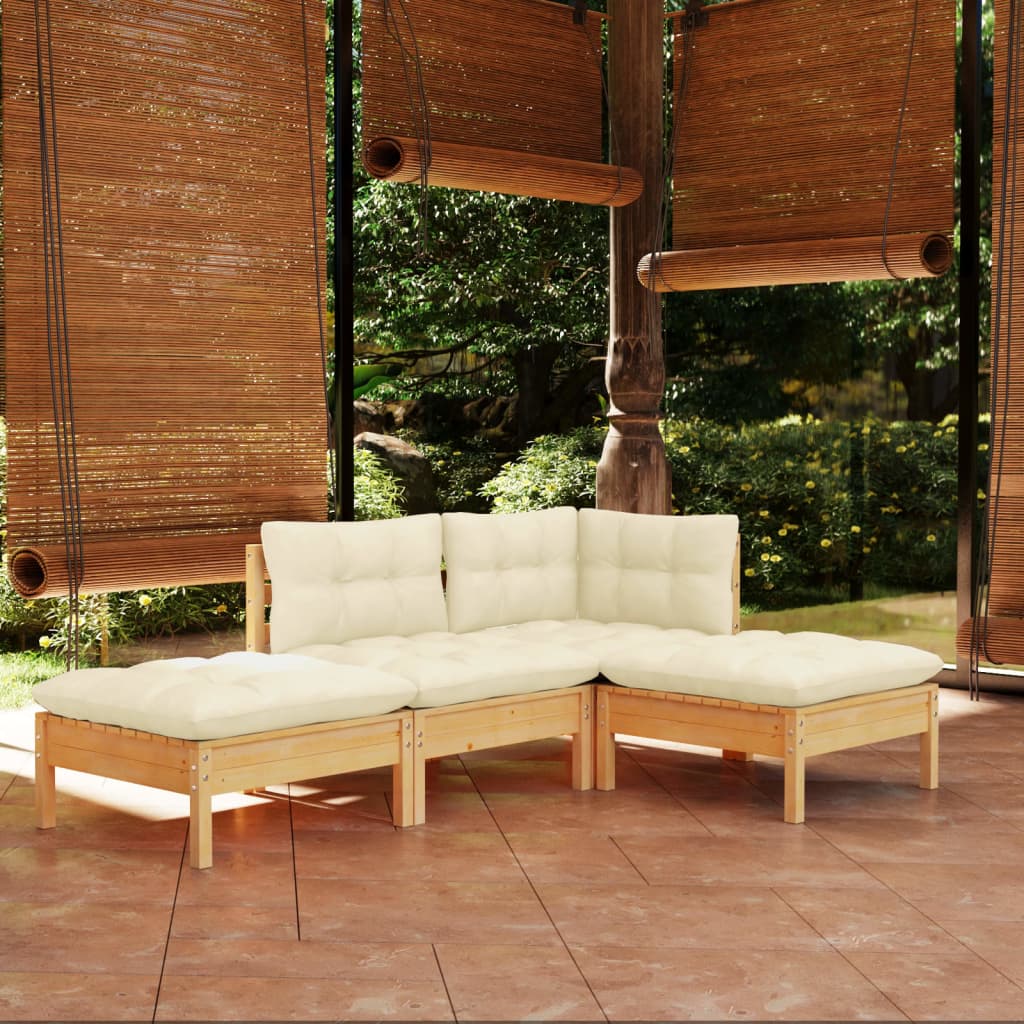 Set Mobilier Grădină Cu Perne, 4 Piese, Lemn Masiv De Pin