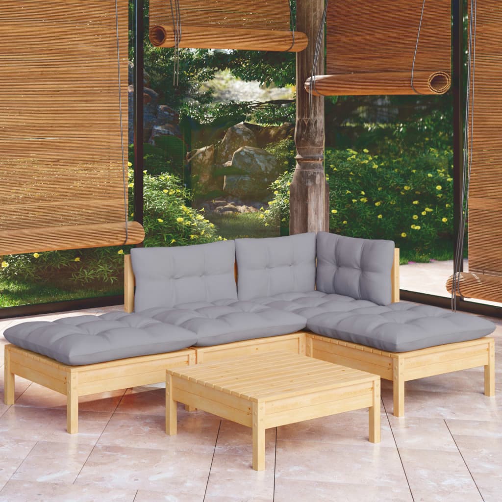 Set Mobilier Grădină Cu Perne, 5 Piese, , Lemn De Pin