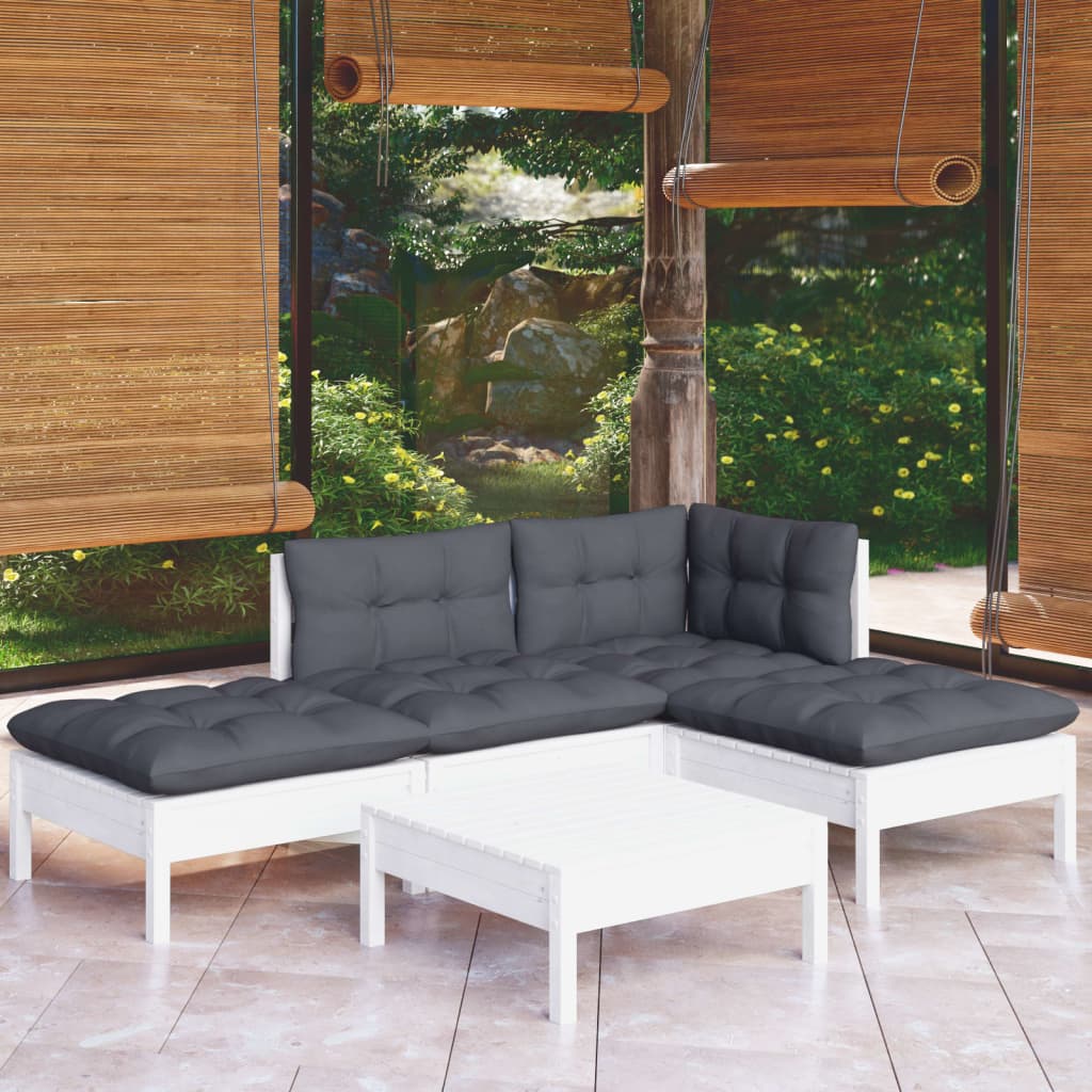 Set Mobilier Grădină Cu Perne, 5 Piese, , Lemn De Pin