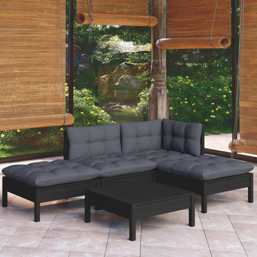 Set Mobilier Grădină Cu Perne, 5 Piese, , Lemn De Pin