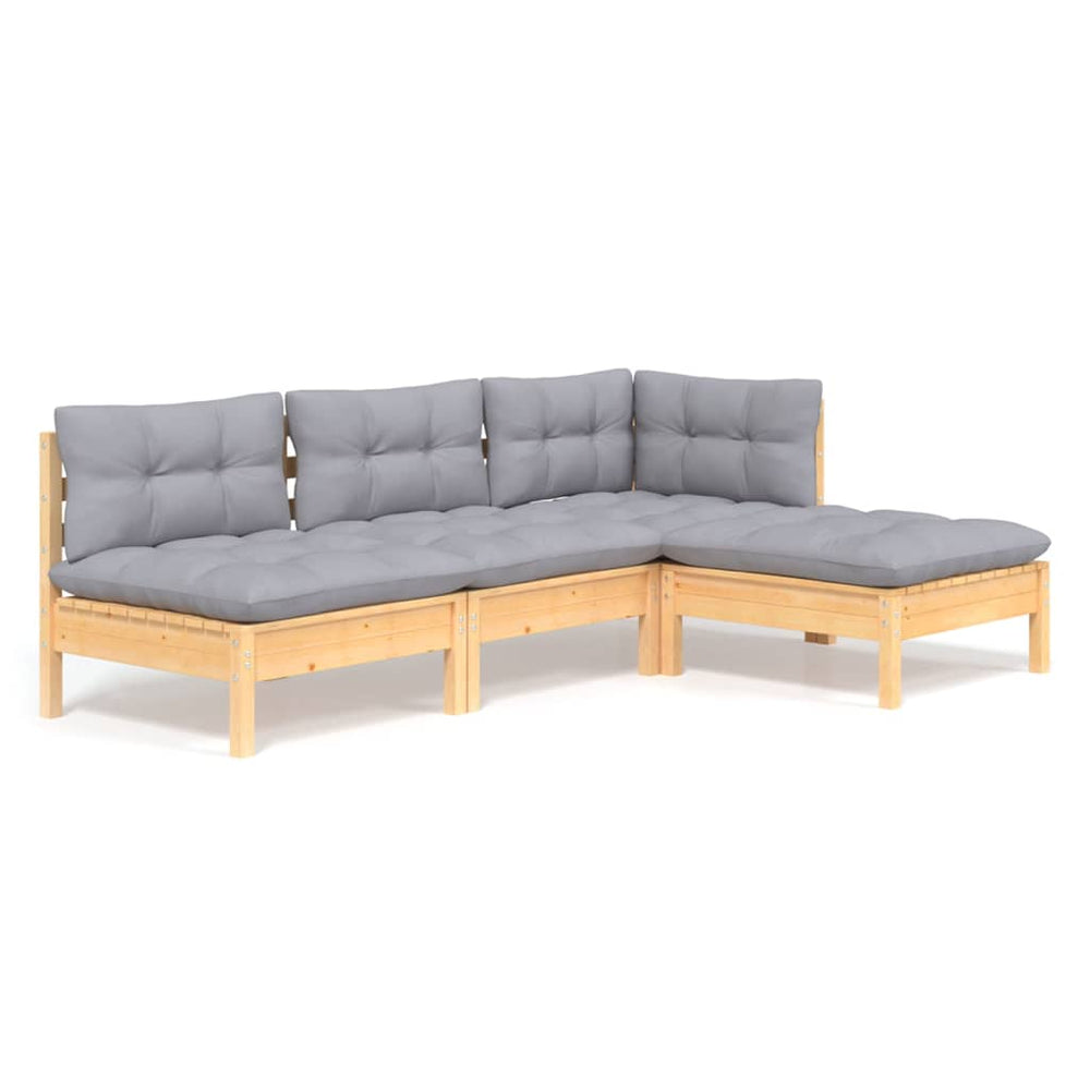 Set Mobilier Grădină Cu Perne, 4 Piese, Gri, Lemn De Pin