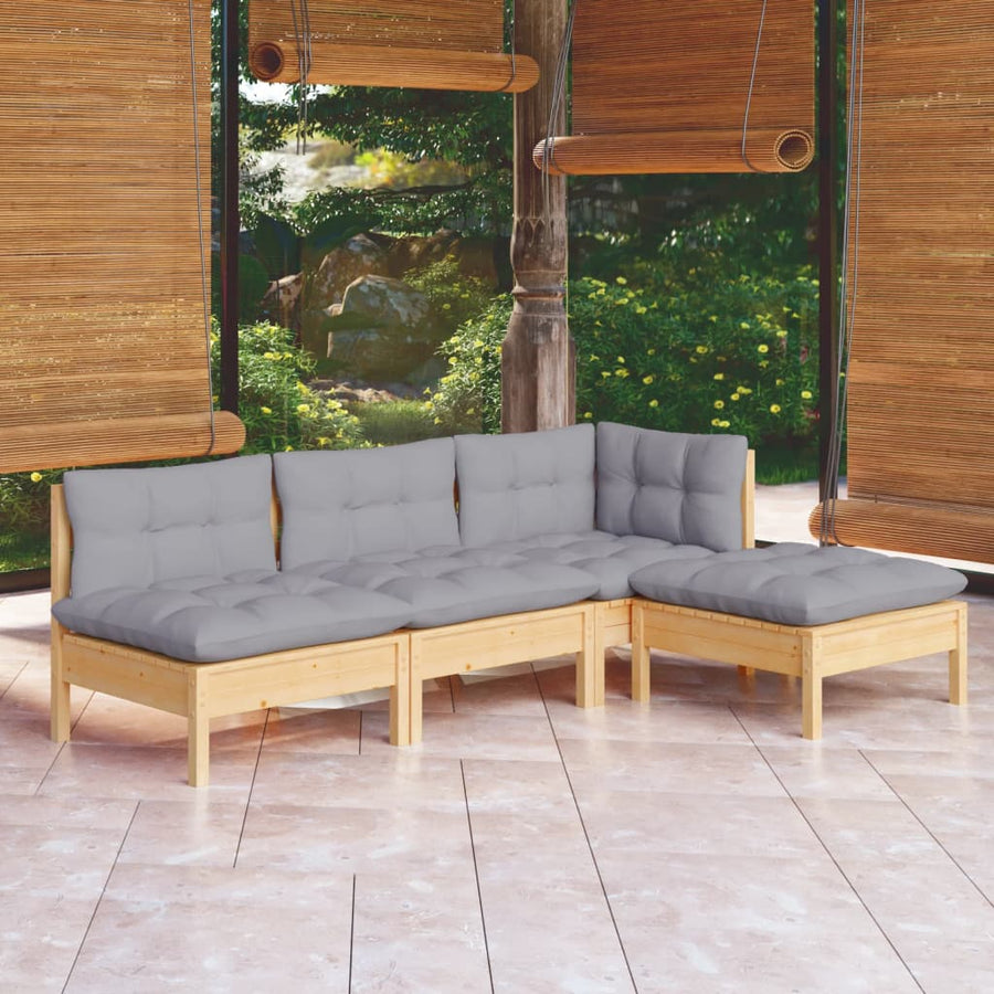 Set Mobilier Grădină Cu Perne, 4 Piese, Gri, Lemn De Pin