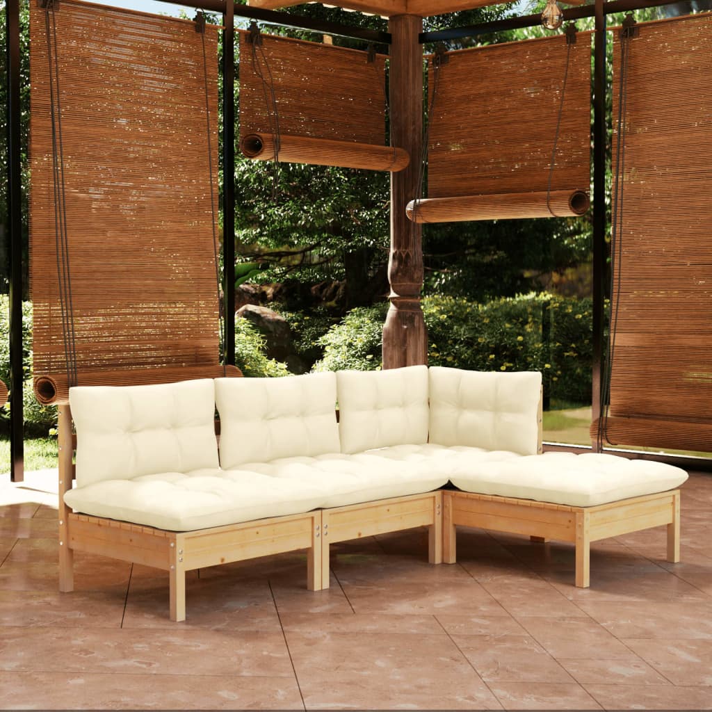 Set Mobilier Grădină Cu Perne, 4 Piese, Gri, Lemn De Pin