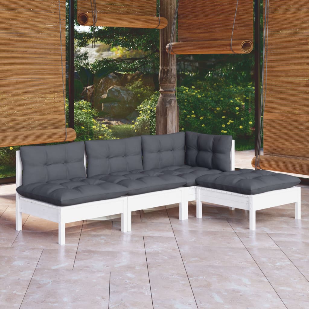 Set Mobilier Grădină Cu Perne, 4 Piese, Gri, Lemn De Pin