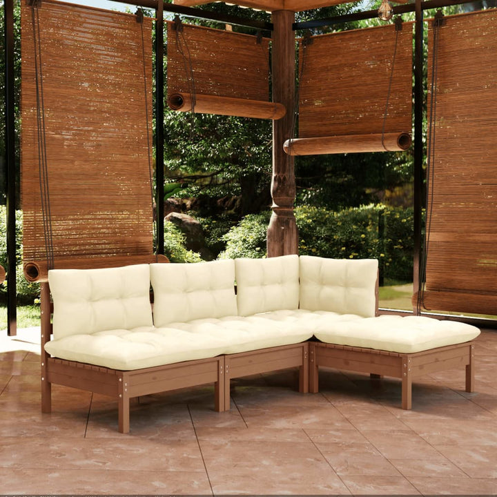 Set Mobilier Grădină Cu Perne, 4 Piese, Gri, Lemn De Pin
