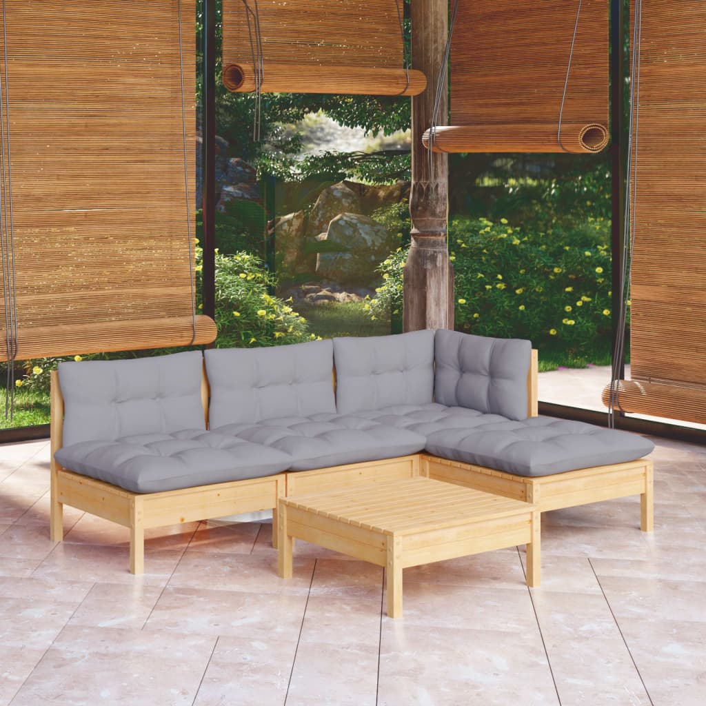 Set Mobilier Grădină Cu Perne, 5 Piese, , Lemn De Pin
