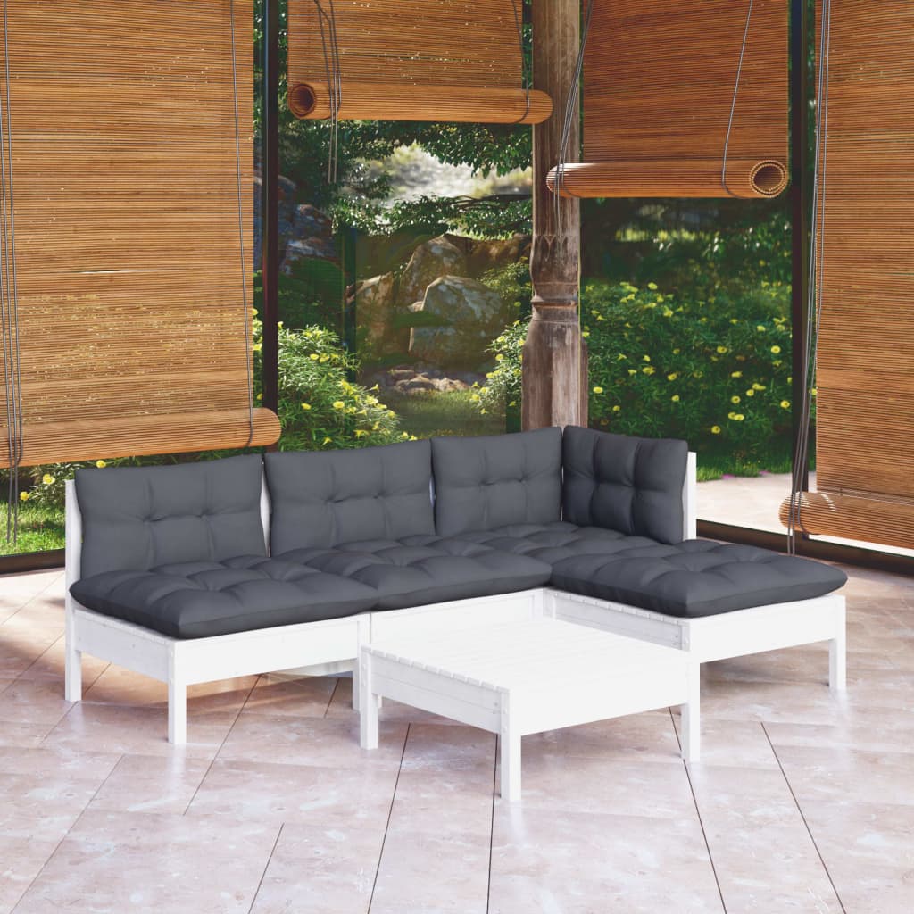 Set Mobilier Grădină Cu Perne, 5 Piese, , Lemn De Pin