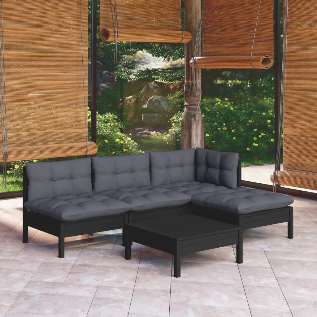 Set Mobilier Grădină Cu Perne, 5 Piese, , Lemn De Pin