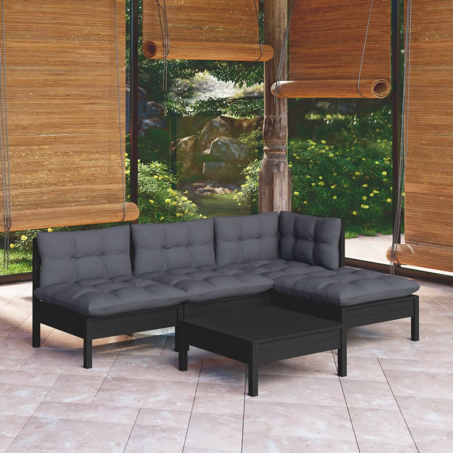 Set Mobilier Grădină Cu Perne, 5 Piese, , Lemn De Pin