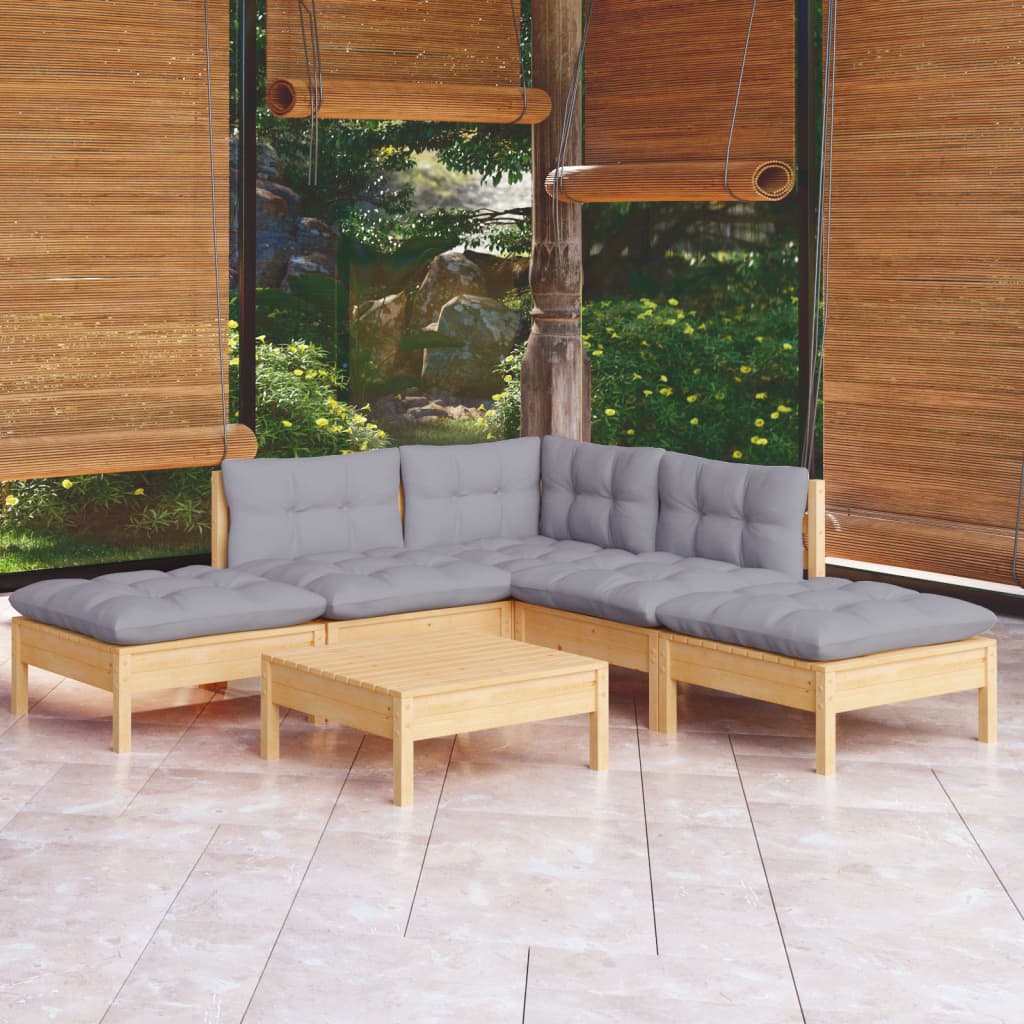 Set Mobilier De Grădină Cu Perne, 6 Piese, , Lemn De Pin