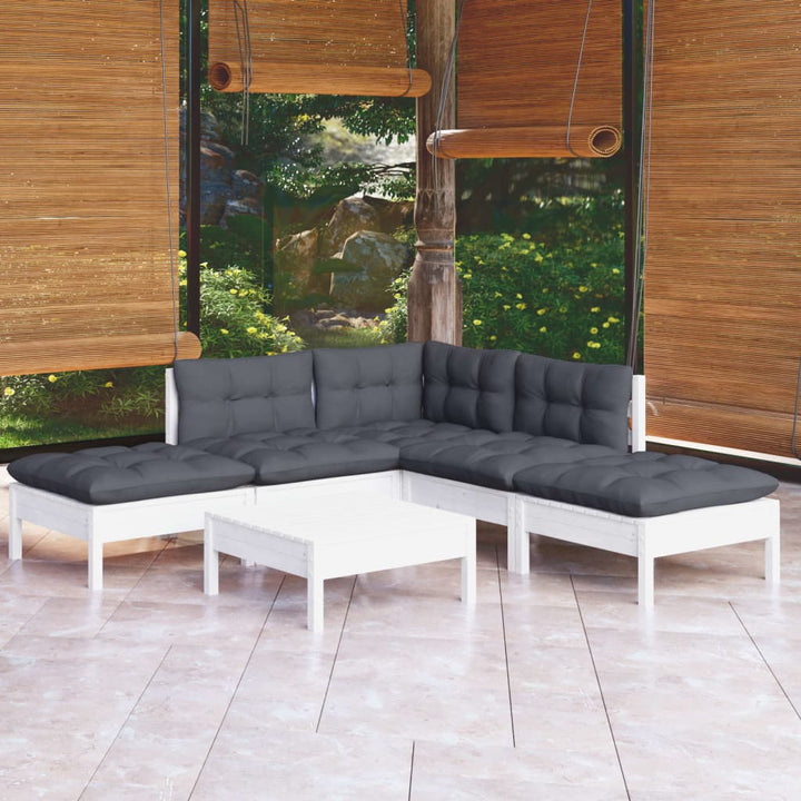 Set Mobilier De Grădină Cu Perne, 6 Piese, , Lemn De Pin