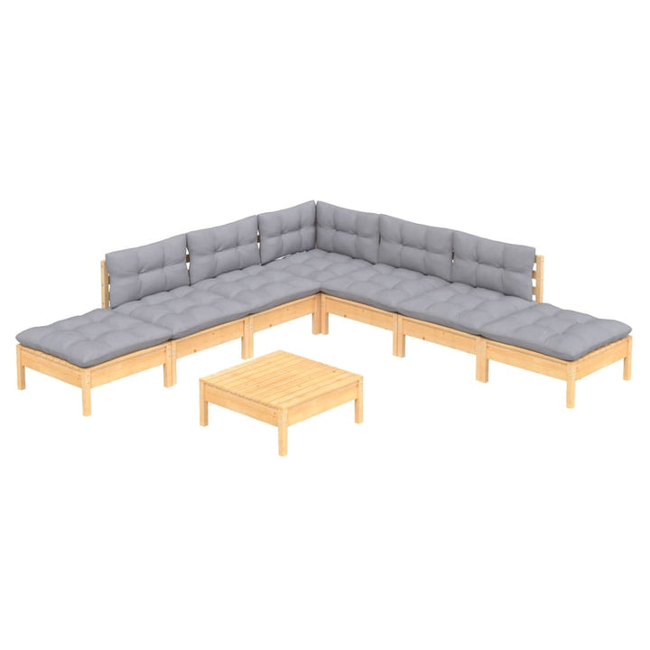 Set Mobilier De Grădină Cu Perne, 8 Piese, Gri, Lemn De Pin