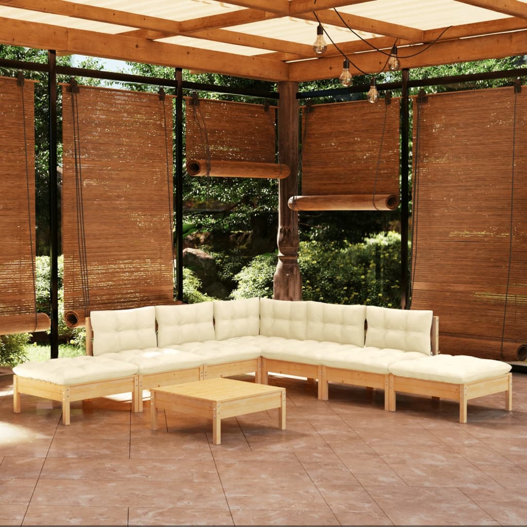 Set Mobilier De Grădină Cu Perne, 8 Piese, Gri, Lemn De Pin