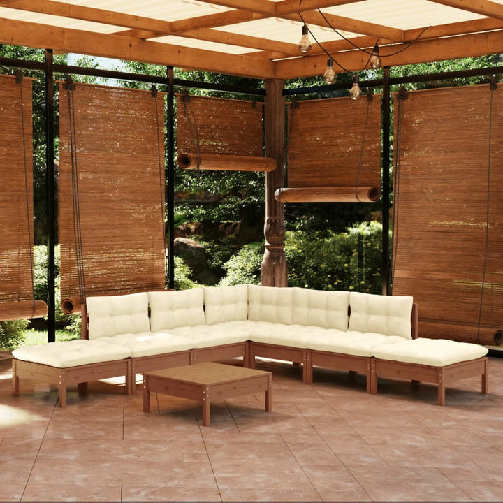 Set Mobilier De Grădină Cu Perne, 8 Piese, Gri, Lemn De Pin