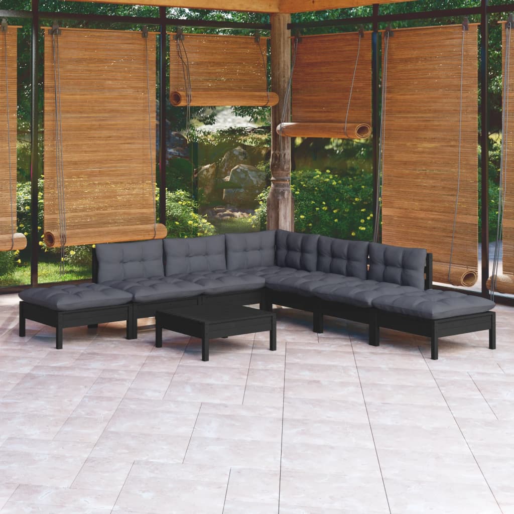 Set Mobilier De Grădină Cu Perne, 8 Piese, Gri, Lemn De Pin