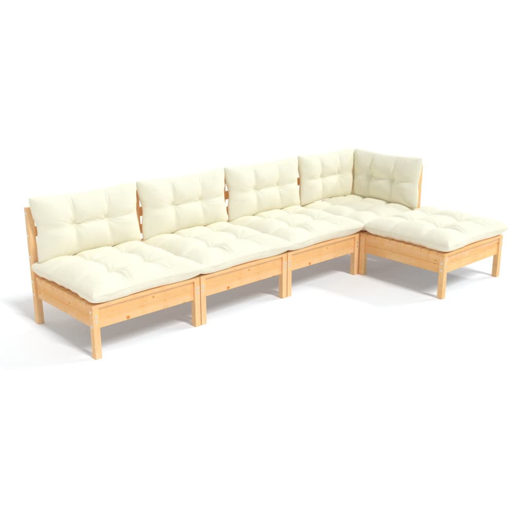 Set Mobilier Grădină Cu Perne Crem, 5 Piese, Lemn De Pin