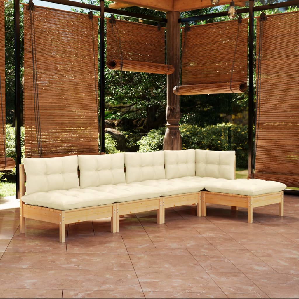 Set Mobilier Grădină Cu Perne Crem, 5 Piese, Lemn De Pin