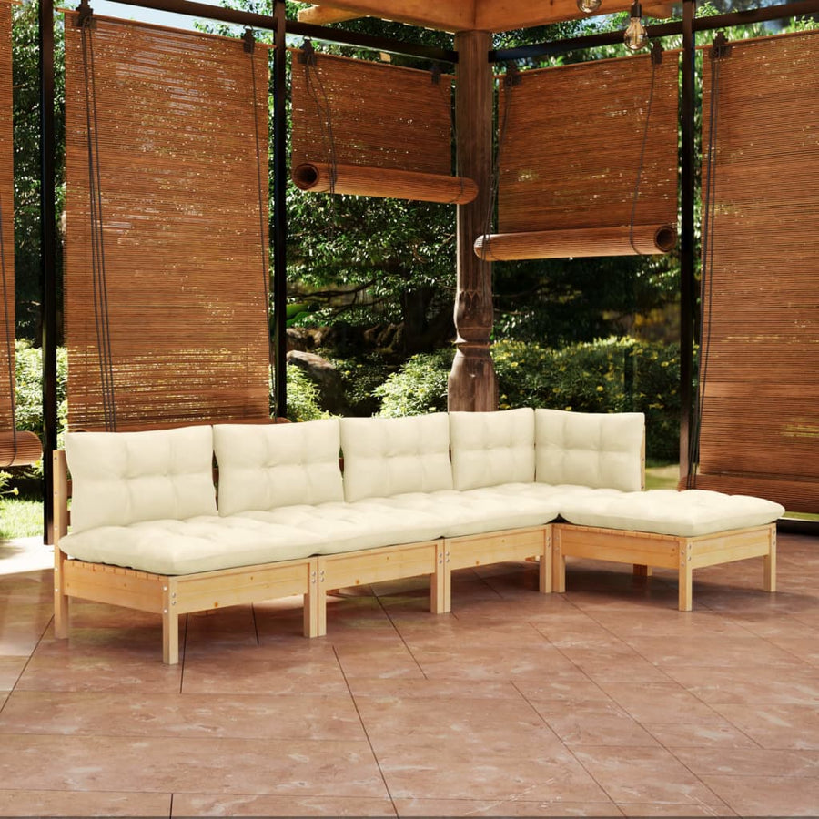Set Mobilier Grădină Cu Perne Crem, 5 Piese, Lemn De Pin