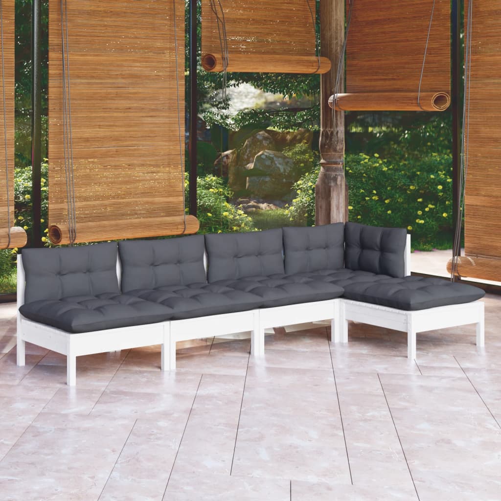 Set Mobilier Grădină Cu Perne Crem, 5 Piese, Lemn De Pin