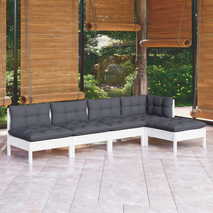 Set Mobilier Grădină Cu Perne Crem, 5 Piese, Lemn De Pin