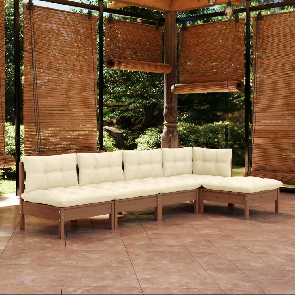 Set Mobilier Grădină Cu Perne Crem, 5 Piese, Lemn De Pin