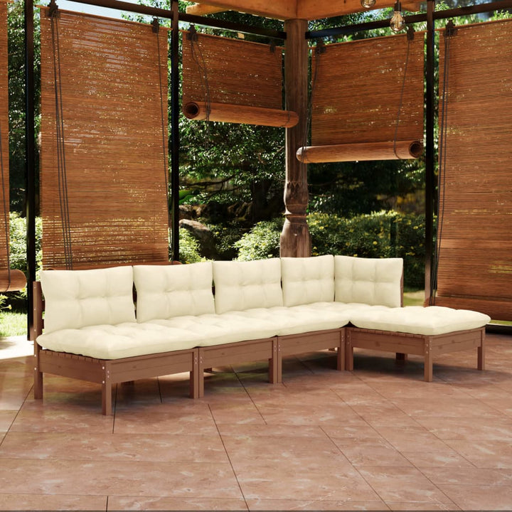 Set Mobilier Grădină Cu Perne Crem, 5 Piese, Lemn De Pin