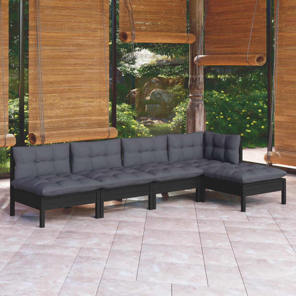Set Mobilier Grădină Cu Perne Crem, 5 Piese, Lemn De Pin