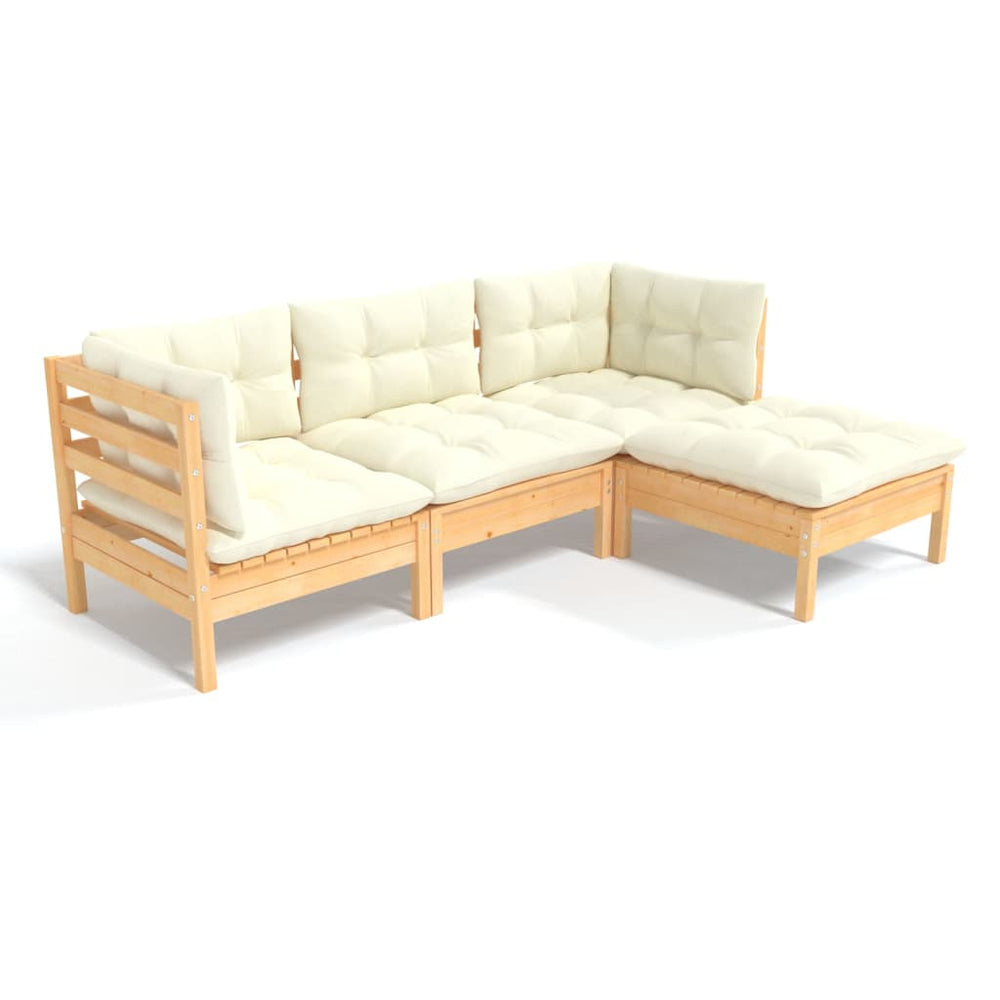 Set Mobilier Grădină Cu Perne, 4 Piese, Crem, Lemn De Pin