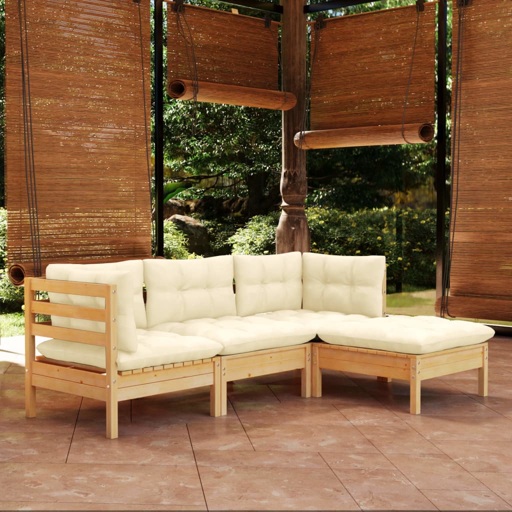 Set Mobilier Grădină Cu Perne, 4 Piese, Crem, Lemn De Pin