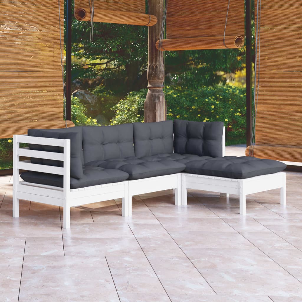 Set Mobilier Grădină Cu Perne, 4 Piese, Crem, Lemn De Pin