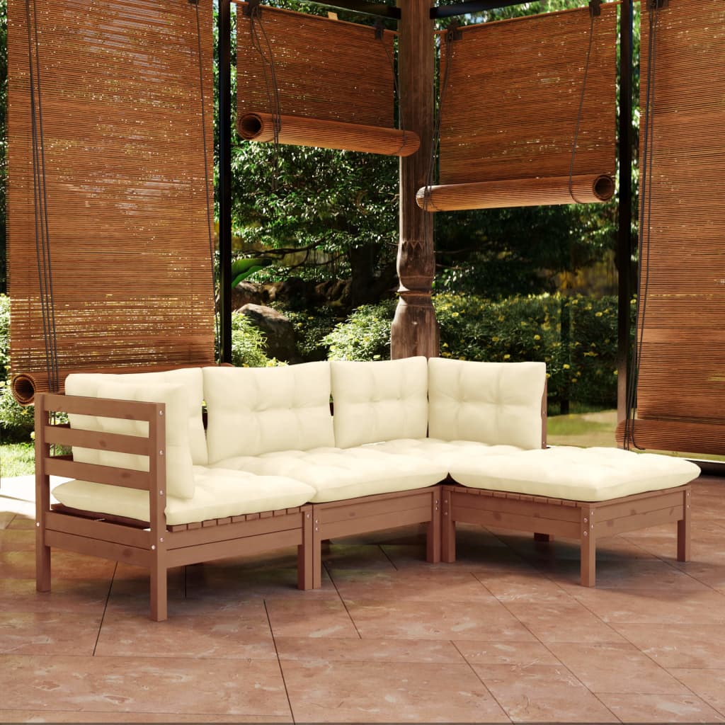 Set Mobilier Grădină Cu Perne, 4 Piese, Crem, Lemn De Pin