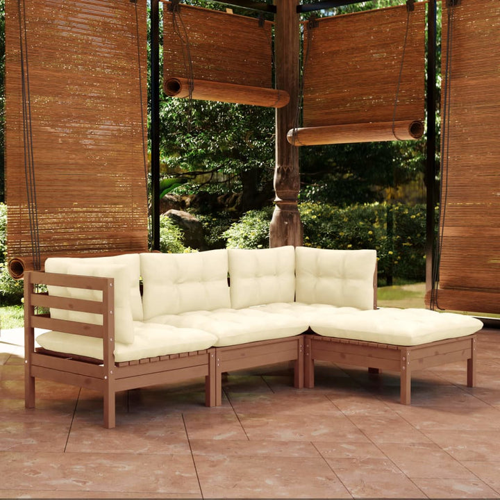Set Mobilier Grădină Cu Perne, 4 Piese, Crem, Lemn De Pin