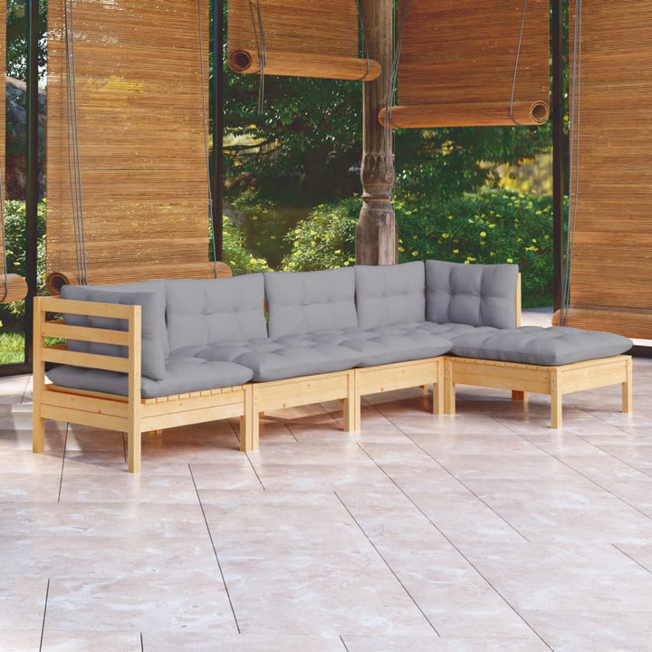 Set Mobilier Grădină Cu Perne, 5 Piese, , Lemn De Pin