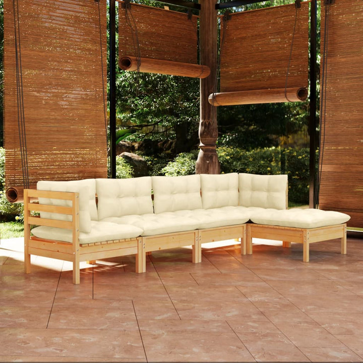 Set Mobilier Grădină Cu Perne, 5 Piese, , Lemn De Pin