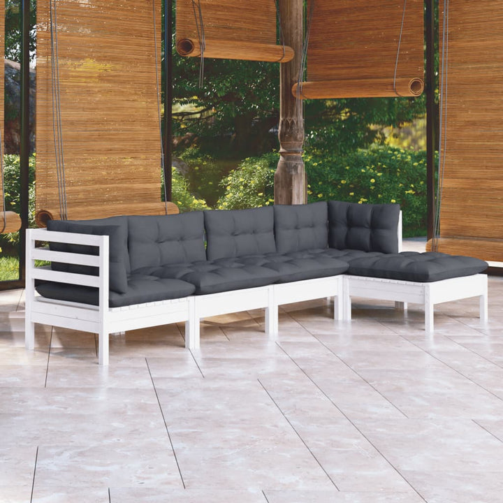 Set Mobilier Grădină Cu Perne, 5 Piese, , Lemn De Pin