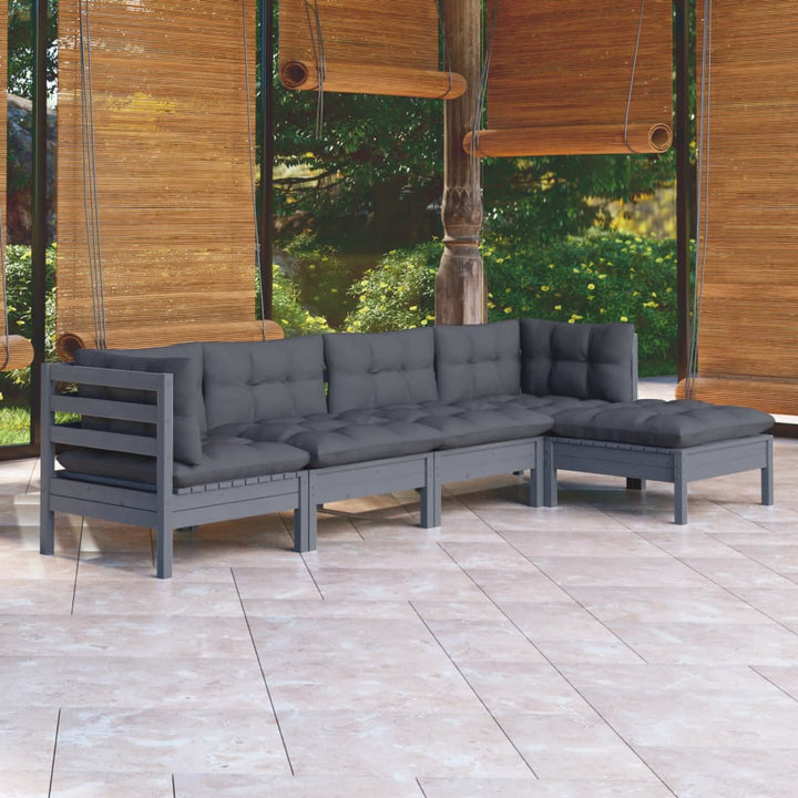 Set Mobilier Grădină Cu Perne, 5 Piese, , Lemn De Pin